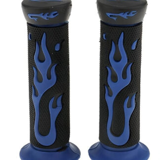 Universal Motorcycle Handlebar Grips 7/8" – Skull Head Flame Rubber Hand Grips (Black/Blue, Black/Red)