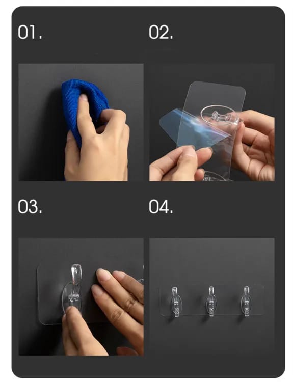 Double Row Adhesive Hook | Transparent Sticky Hook | Wall Hooks Self Adhesive Clothes Coat | Door Hanger Towel Key Holder Bathroom Kitchen Storage Sticker Hook