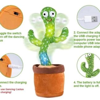 Dancing Cactus Toy – Singing, Talking, Voice Recording Plush with USB Rechargeable Function – Fun Educational Gift for Babies and Kids (Ages 6 Months & Up) - Rechargeable - With Cap