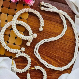 Women Pearl Elegant Jewelry Set ,Kangan, Mala & Earrings Pearl Set(white)