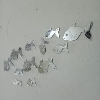 30 Pcs  Acrylic Fishes Mirror Wall Art Decor Fishes Mirror Stickers Decals for Kids Girls Bedroom Bathroom Playroom silver