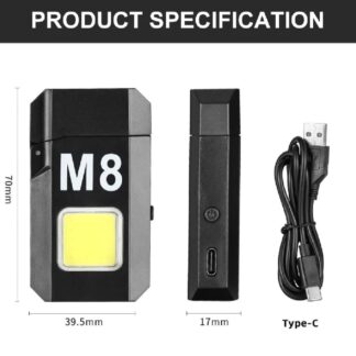 COB Led Flahlight With Lighters Dual Arc Pulse Flameless Lighter Type C Rechargeable Lighter Work Light Mini Light Men's Gift