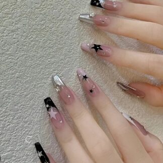 10 PCs Fake Nails False Nails Wearable Nails Stylish Pattern Artificial Nails | Fake Nails For Girls | Artificial Nails For Women with Sticking Dots ( Random Design )