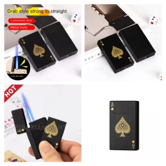 Jet Torch Playing Card Lighter, Green Flame Ace Card Lighter Windproof Refillable Lighter Playing Cards Cool Design (Metal Body) random color
