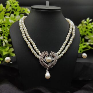 Imported Exquisite Double-Strand Pearl Necklace with Radiant Heart Pendant | Girls & Women Fashion