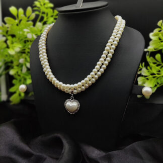 Imported Elegant Double-Strand Pearl Necklace with Heart Pendant | Girls & Women Fashion