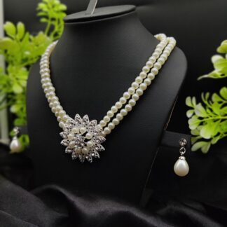 Imported Graceful Radiance Pearl Necklace Set with Exquisite Floral Pendant 🌟 | Artificial Jewellery For Girls & Women