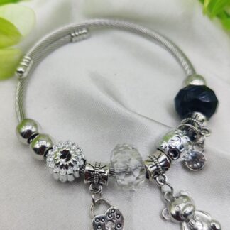 1 Piece Imported Pandora-Inspired Silver Charm Bracelet – Heart & Teddy Accents | Best Quality Bracelet For Girls & Women | Girls & Women Jewellery