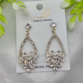 Imported Elegant Crystal Floral Drop Earrings – Nickel Free Earrings - Luxurious Gold Finish | Best Quality Artificial Earrings For Girls & Women