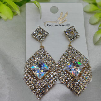Imported Dazzling Geometric Crystal Drop Earrings - Nickel-Free Luxury Earrings – Nickel Free Earrings - Luxurious Gold Finish | Best Quality Artificial Earrings For Girls & Women