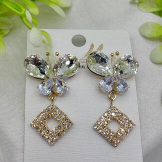 Imported Dazzling Butterfly and Diamond Drop Earrings – Nickel-Free Sparkle