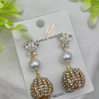 Import Elegant Butterfly Pearl Drop Earrings with Crystal Sphere Charm