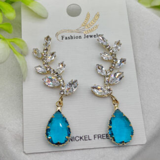 Imported Exquisite Crystal Vine Drop Earrings with Blue Gemstone Accent | Girls Earrings | Women Earrings | Jewellery