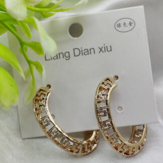 Imported Elegant Geometric Pattern Hoop Earrings - Luxurious Gold Finish | Best Quality Artificial Earrings For Girls & Women
