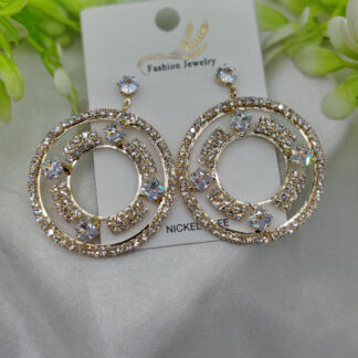 Imported Radiant Crystal Circle Drop Earrings – Elegant Statement Jewelry - Luxurious Gold Finish | Best Quality Artificial Earrings For Girls & Women