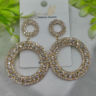 Imported Radiant Double-Hoop Crystal Earrings – Glamorous Statement Jewelry - Luxurious Gold Finish | Best Quality Artificial Earrings For Girls & Women