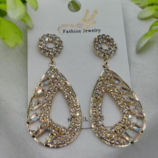 Imported Sparkling Teardrop Crystal Earrings – Elegant Statement Jewelry - Luxurious Gold Finish | Best Quality Artificial Earrings For Girls & Women
