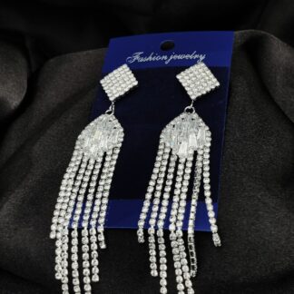 Imported Earrings In Multiple Design | Tarnish-Free Diamond-Shape, Heart Fringe, Long Heart Fringe, Radiant, Diamond Cascade Design Earrings| Luxury Look Artificial Earrings | Girls Earrings | Women Earrings ( Silver )