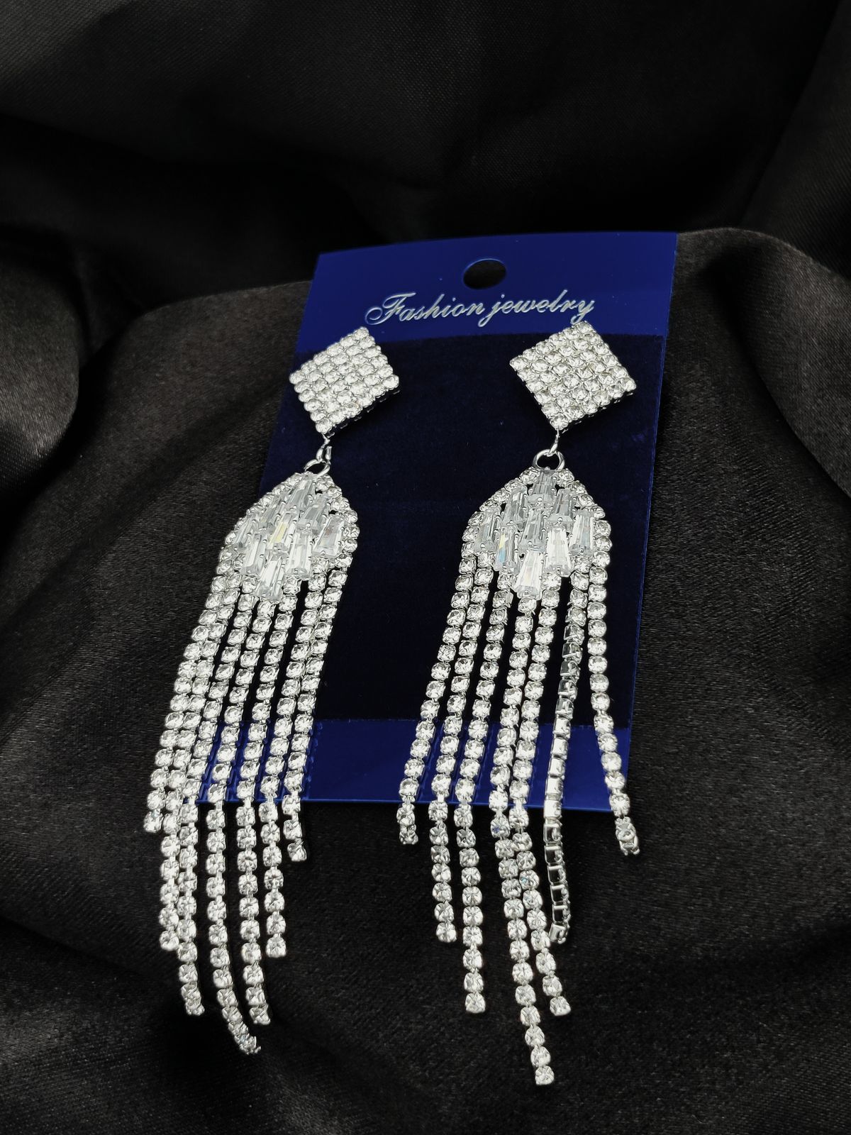 Imported Earrings In Multiple Design | Tarnish-Free Diamond-Shape, Heart Fringe, Long Heart Fringe, Radiant, Diamond Cascade Design Earrings| Luxury Look Artificial Earrings | Girls Earrings | Women Earrings ( Silver )