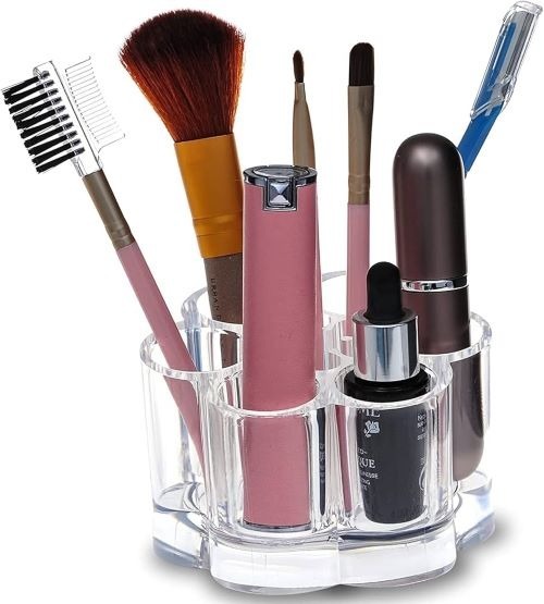 6 Slot Round Shape Lipstick Organizer Flower Shape Clear Acrylic Makeup Cosmetic Jewelry Storage Case Makeup Brush Holder Cosmetic Organizer Storage Box