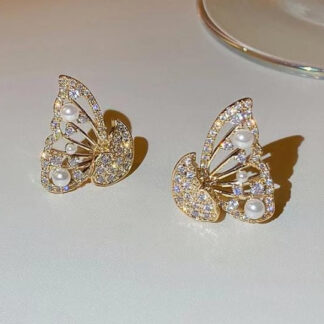 Korean Zircon And Pearl Butterfly front back earrings | Luxury Look Artificial Earrings | Girls Earrings | Women Earrings