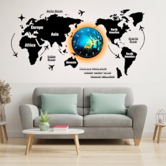 3D Wooden World Map With Esthetic Dial Wall Clock  | Best Quality Wall Clock For Home Decor | Home Decor Clock 40 inch