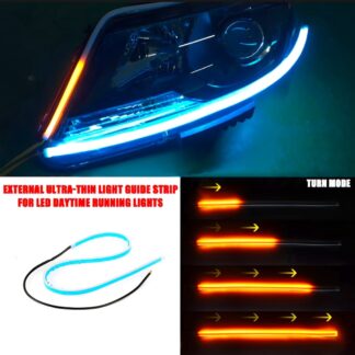2 Pcs White Color Audi-Style Flexible 60 cm Headlight DRL Light Strips with Running Indicators