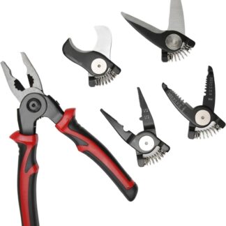 5 in 1 Portable Tool Steel Wire Cutters, 5 Replaceable Heads, Anti Slip TPR Handle, Combination Pliers for Leather Plastic Thin Metal Cutting, Bending, Trimming