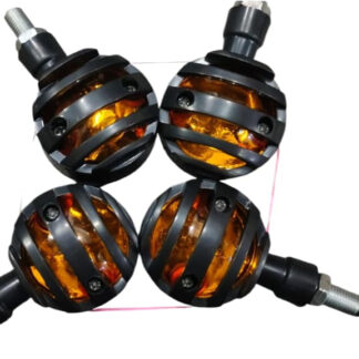 4 pcs Set 12V Universal Motorcycle Grill Turn Signal Lights – Amber LED, Chrome Body, Compatible with Honda, Yamaha, Kawasaki, Sportster 1200, and More
