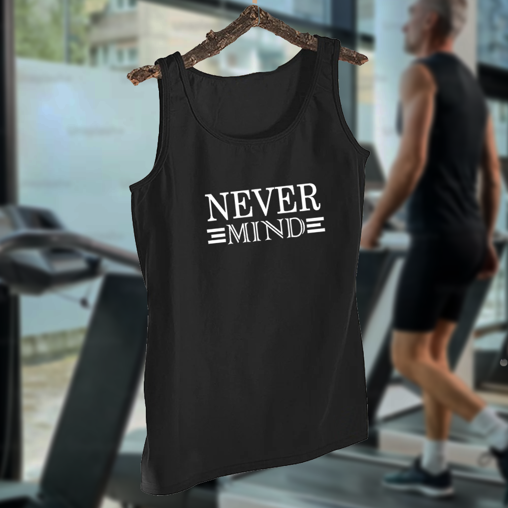 NEVER MIND Design - Black Jersey Printed Gym Sando Tanks Top For Men | Workout Tank top gym shirts for men | Sleeve-Less Shirt