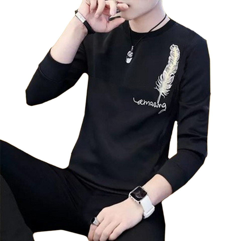 New Collection: Men's Stylish Print Full Sleeves T-Shirt - Premium Quality & Fashionable Design for a Smart Look | Black Leaf Print T-Shirt