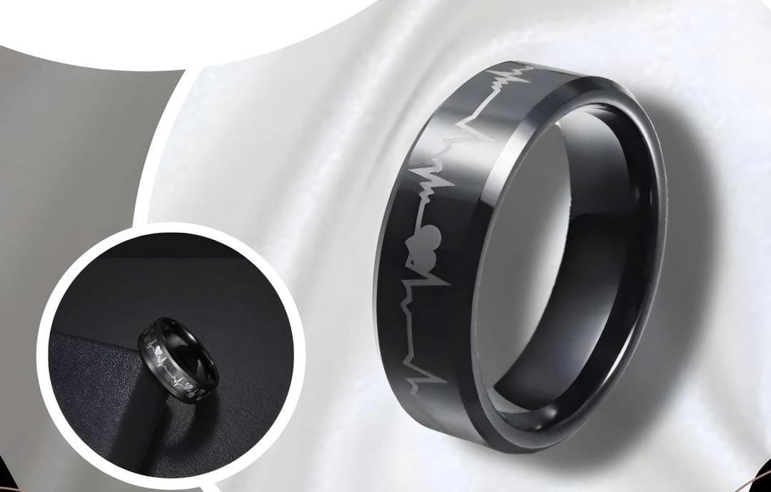 Pack Of 2 Unique heartbeat design charm Ring steenles Steel band rings For Unisex