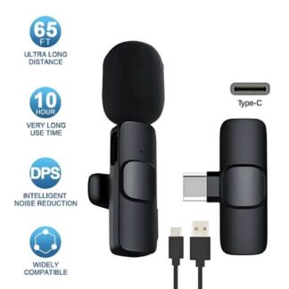 WIRELESS MIC K9 Dual Microphone Mic Plug & Play USB Type C Plug Wireless Lavalier Microphone