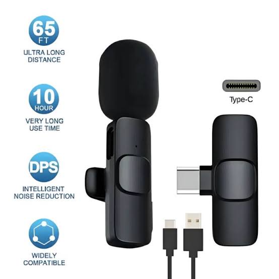 WIRELESS MIC K9 Dual Microphone Mic Plug & Play USB Type C Plug Wireless Lavalier Microphone