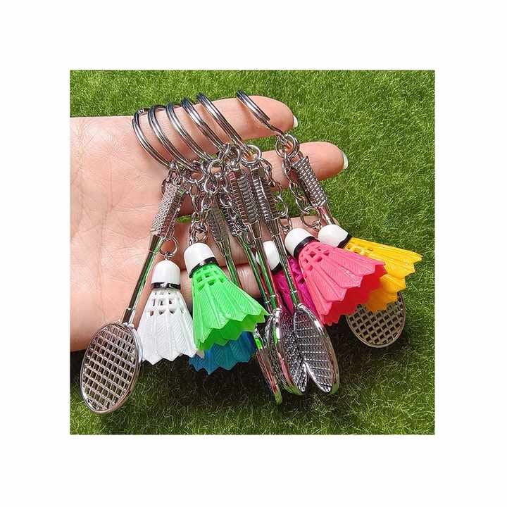 01 PCs Metal Badminton Racket & Ball Keychain – Stylish Keyring Gift for Girls’ Bags & Boys | Random Color Key-Chain