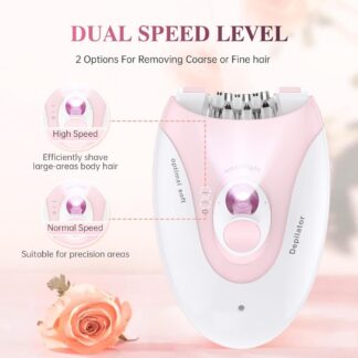 Daling DL-6032 Cordless Ladies Epilator with 2-Speed Adjustment, Painless Hair Removal, Rechargeable, Compact and Easy to Use for Legs, Arms, Underarms