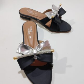 New Fashion New Design Black Bow Slide Sandals with Crystal Accent For Women
