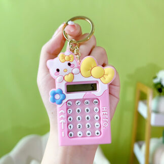 Mini Calculator Keychain – Cute Pink Kawaii Cartoon Portable Calculator | School & Student Supplies, Stationery Gift (Random color)