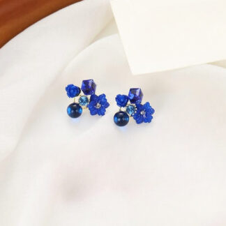 Flower Crystal Korean Earrings – Elegant Women’s Fashion Jewelry in Multiple Colors (Black, Blue, Red, Yellow, Green, Sky Blue, Purple, Light Pink, Dark Pink (AXT-104)