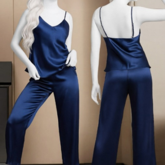 Satin Sleepwear Set – Spaghetti Top & Loose Trouser – Free Size