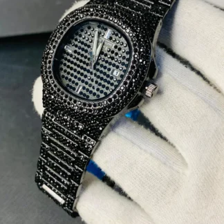 NEW Watch Collection Black Stone / Blacked Iced Out Stain-Less Steel Chain Watch For Mens Fashion (Black Without Box)