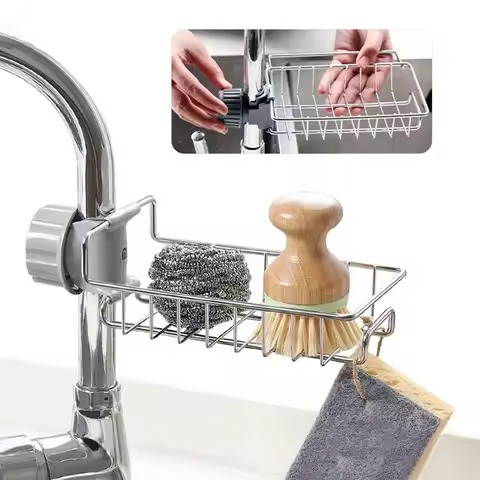 Stainless Steel Adjusting Multifunctional Kitchen Faucet Sponge Holder Durable And Convenient Storage Solution For Everyday Use