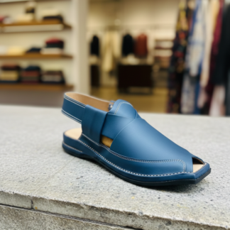 Blue Zalmi Leather Peshawari Chappal Offering Traditional Craftsmanship With Stylish Design And Comfortable Wear