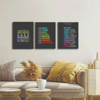 Set Of 3 Motivational Sticky Canvas Frames For Wall Decore / Sticky Phototiles