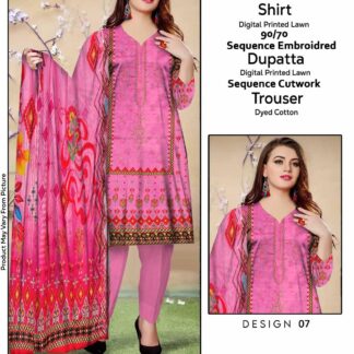 Lime Light Lawn Embroidered 3‑Piece Set | Digital Print Shirt, Dyed Trouser & Cutwork Dupatta