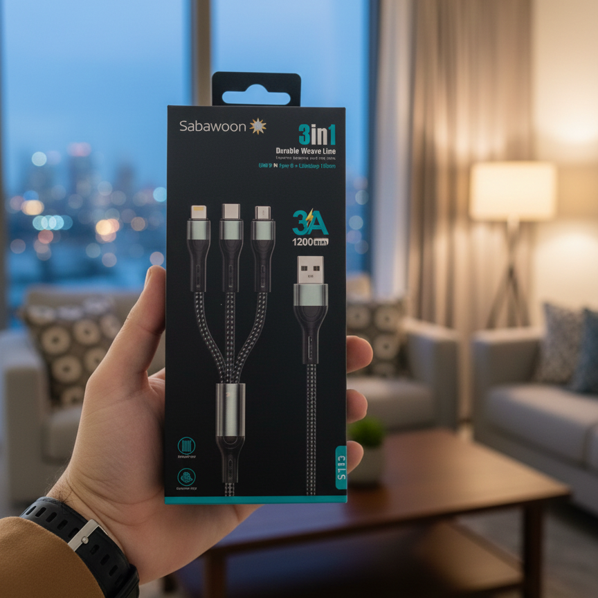Sabawoon S113 3‑in‑1 Cable | 3A Fast Charging | Original Quality - Image 2