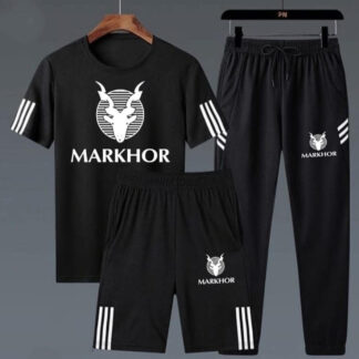 Pack of 3 Markhor Printed Black Summer Tracksuit Markhor Printed Tracksuit For Men