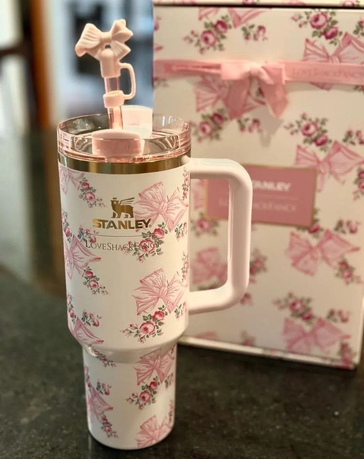 Stanley x LoveShackFancy Limited Edition 40oz Quencher H2.0 FlowState Tumbler – Floral Collaboration Collection ( RANDOM COLOUR ) - Image 2