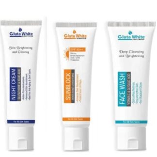 Gluta White Complete 3-in-1 Skin Brightening System – Includes Vitamin C & Glycolic Acid Face Wash, SPF 60++ Sunblock, and Advanced Night Cream for Radiance & Anti-Aging