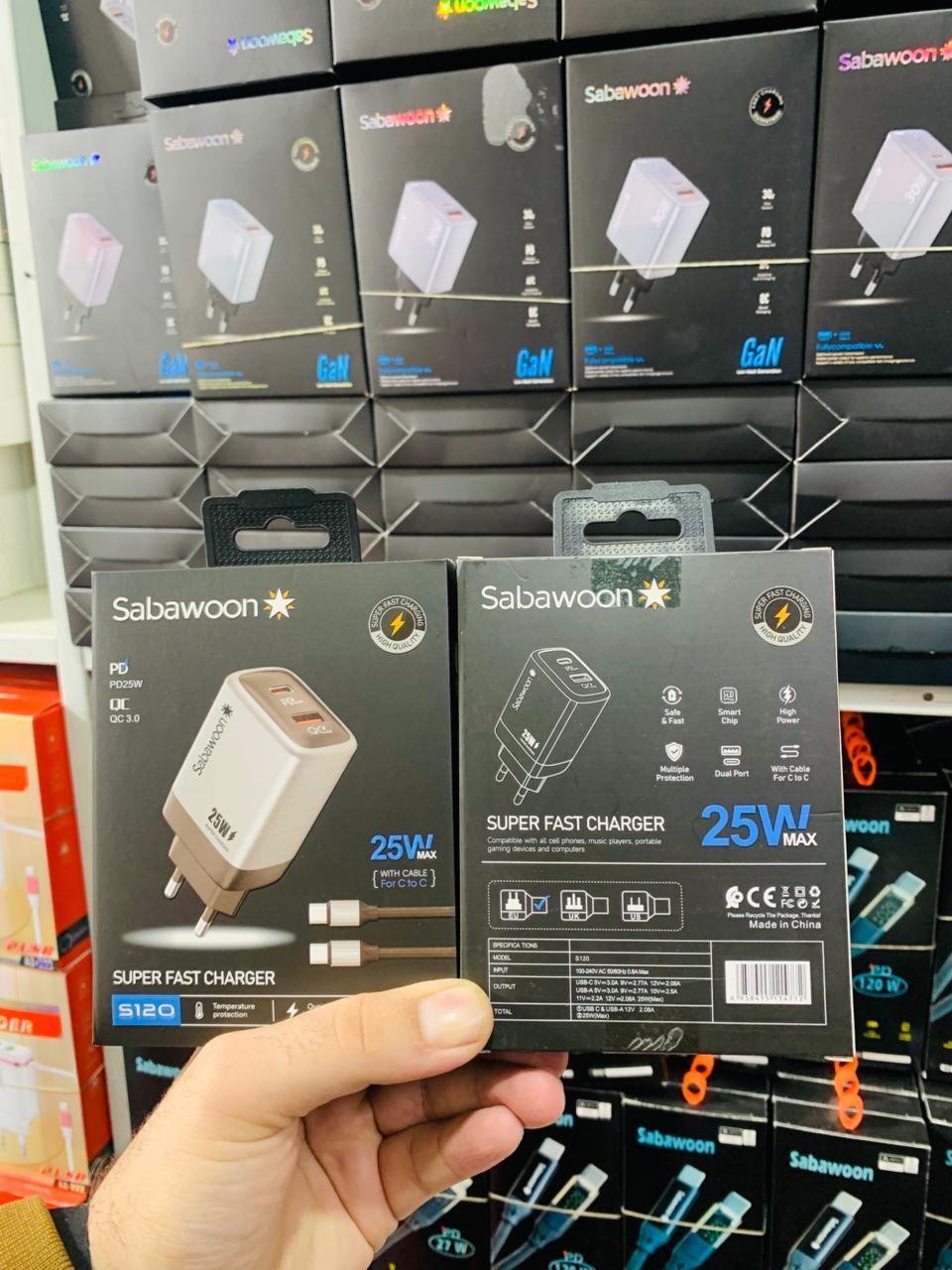 Sabawoon S120 25W Fast Charger 🔌 | All Mobile Options | Type‑C to Type‑C Cable - Image 4